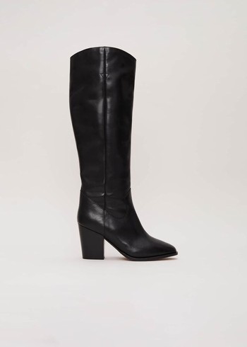 Phase Eight Black Leather Western Knee Boots Black USA | 7425819-UF